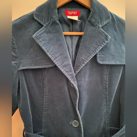 VTG Esprit Blue Cotton Velvet Trench Coat XS - Picture 8 of 15